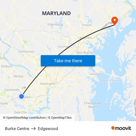 Burke Centre to Edgewood map