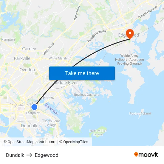 Dundalk to Edgewood map