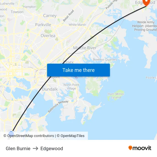 Glen Burnie to Edgewood map