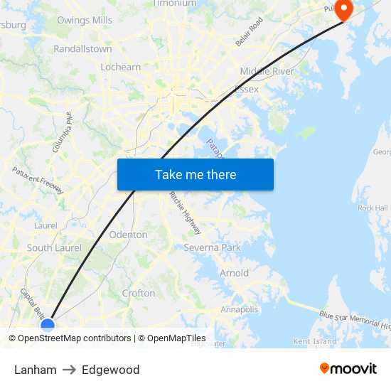 Lanham to Edgewood map