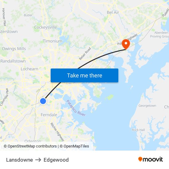 Lansdowne to Edgewood map