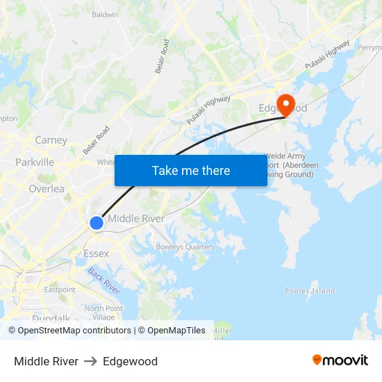 Middle River to Edgewood map
