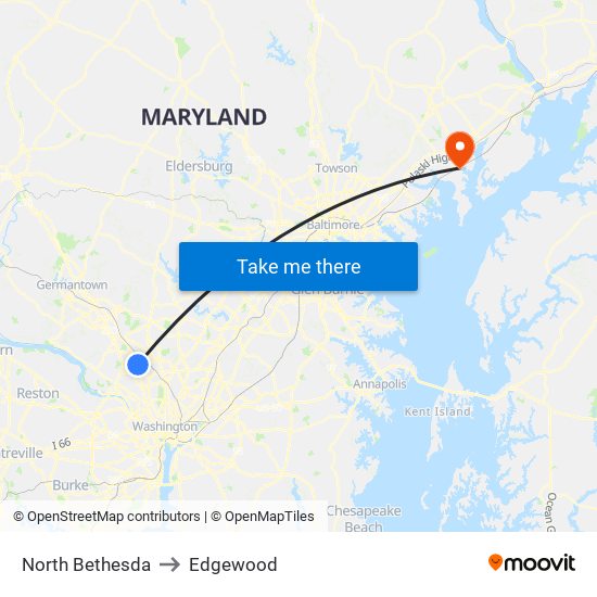North Bethesda to Edgewood map