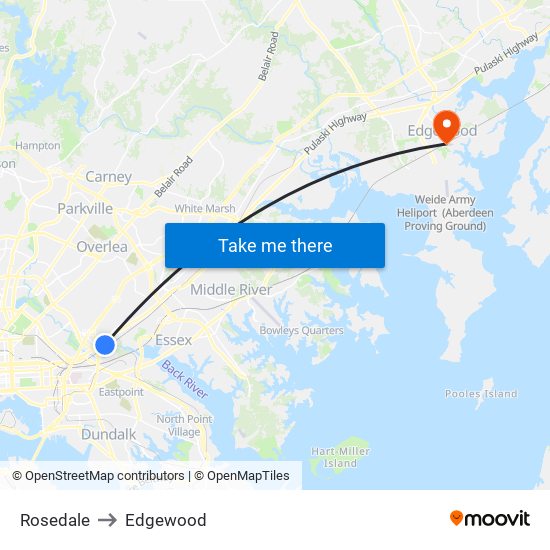 Rosedale to Edgewood map