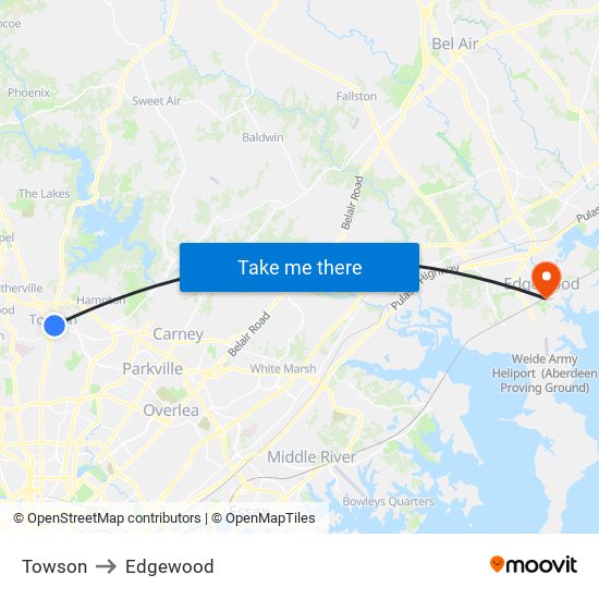 Towson to Edgewood map