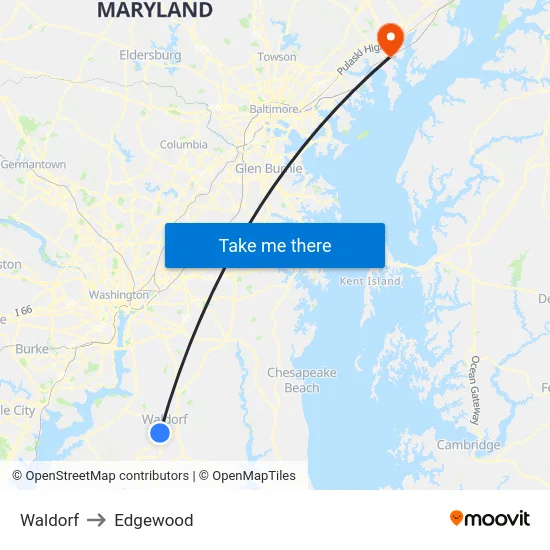 Waldorf to Edgewood map
