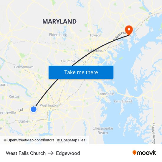 West Falls Church to Edgewood map