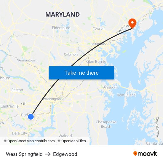 West Springfield to Edgewood map