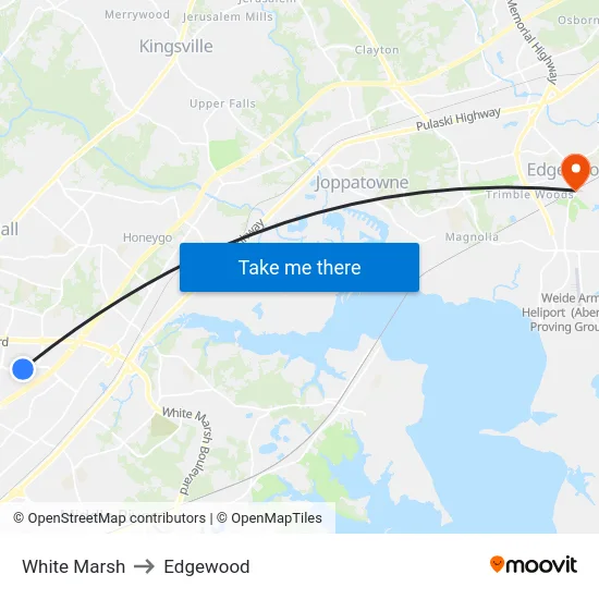 White Marsh to Edgewood map