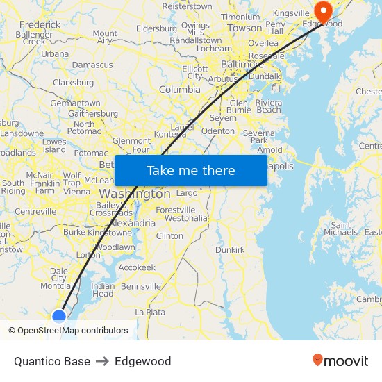 Quantico Base to Edgewood map