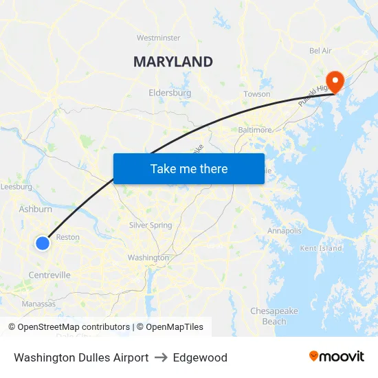 Washington Dulles Airport to Edgewood map