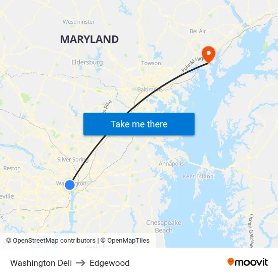 Washington Deli to Edgewood map
