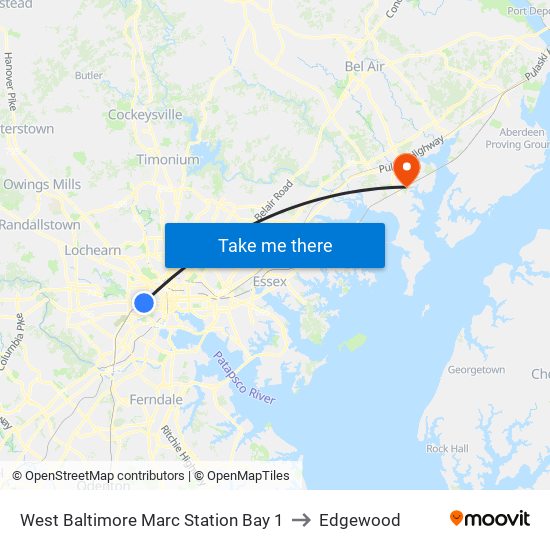 West Baltimore Marc Station Bay 1 to Edgewood map