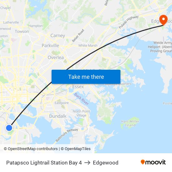 Patapsco Lightrail Station Bay 4 to Edgewood map