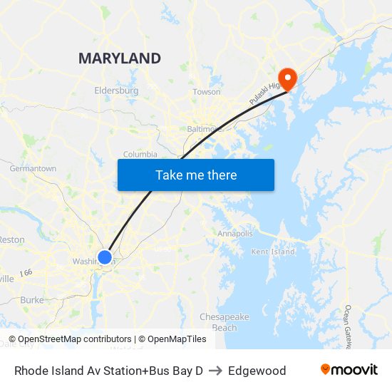 Rhode Island Av Station+Bus Bay D to Edgewood map