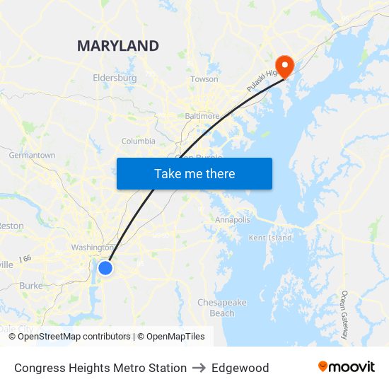 Congress Heights Metro Station to Edgewood map