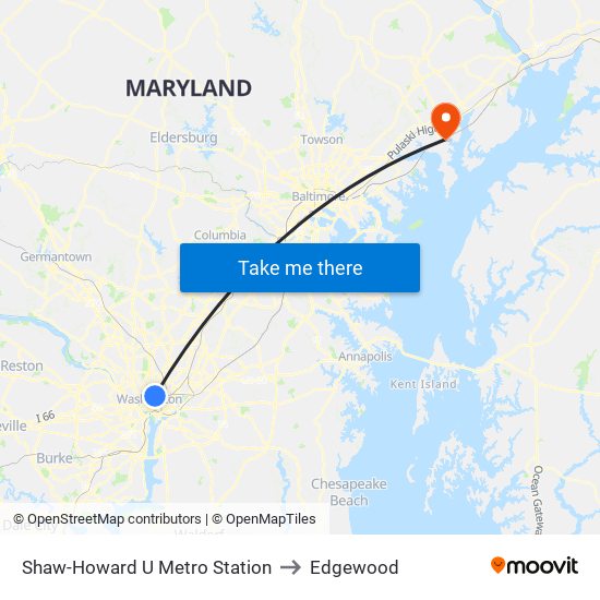 Shaw-Howard U Metro Station to Edgewood map