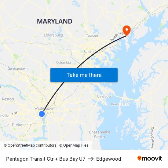 Pentagon Transit Ctr + Bus Bay U7 to Edgewood map