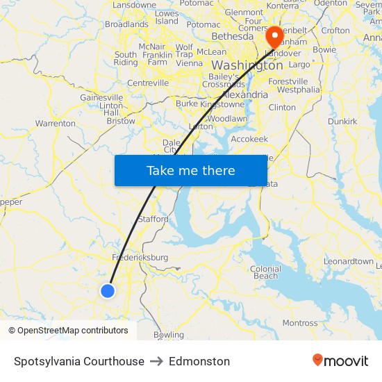 Spotsylvania Courthouse to Edmonston map