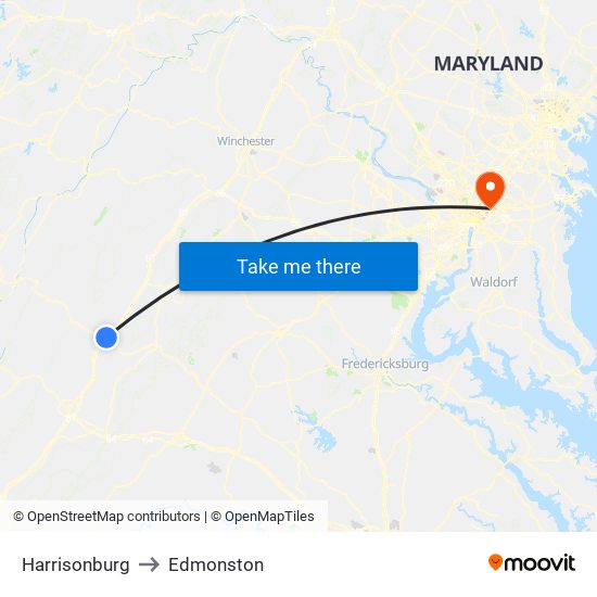 Harrisonburg to Edmonston map