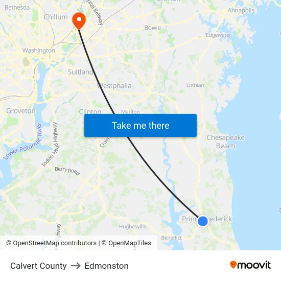 Calvert County to Edmonston map