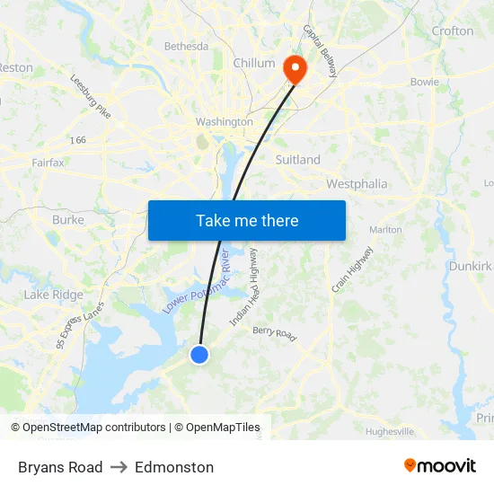 Bryans Road to Edmonston map