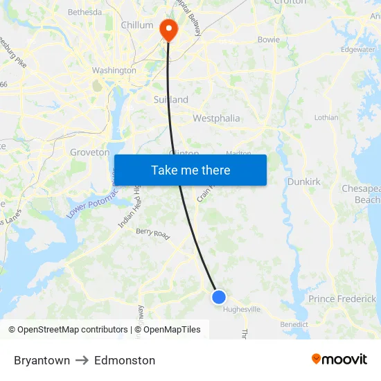 Bryantown to Edmonston map