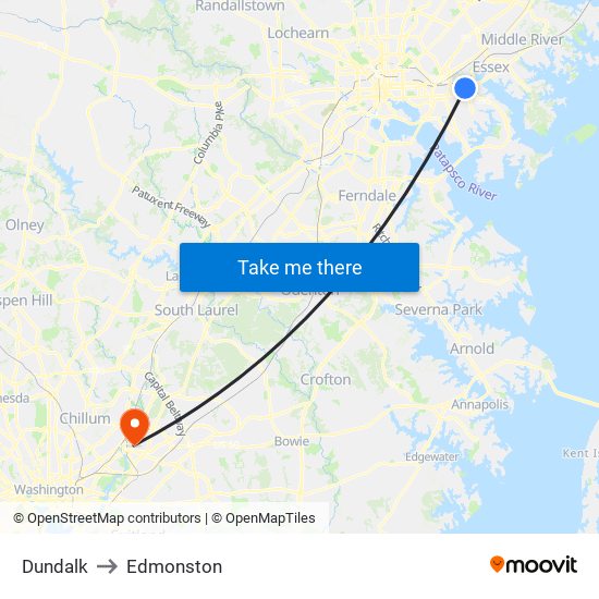 Dundalk to Edmonston map