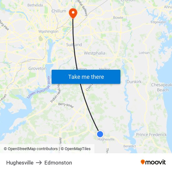 Hughesville to Edmonston map