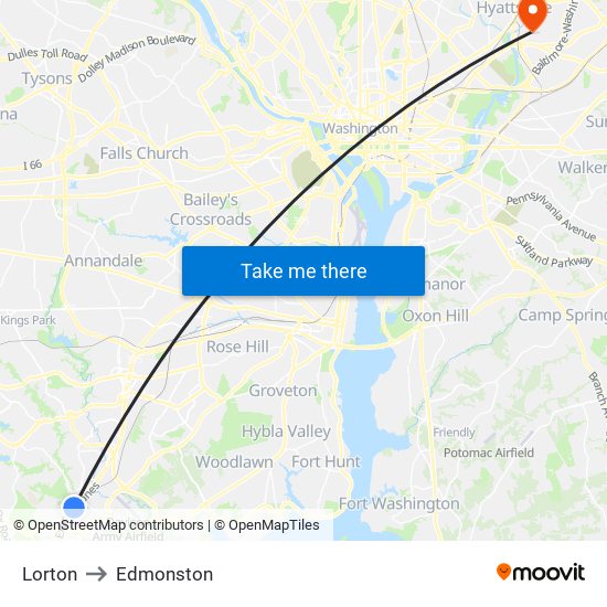 Lorton to Edmonston map