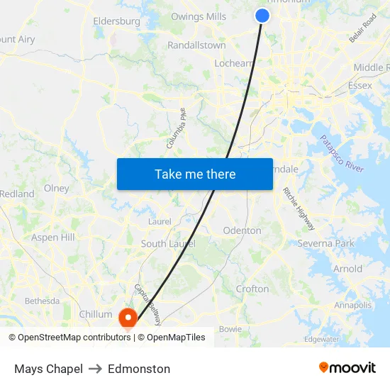 Mays Chapel to Edmonston map