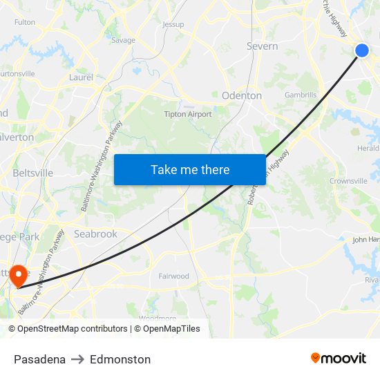 Pasadena to Edmonston map