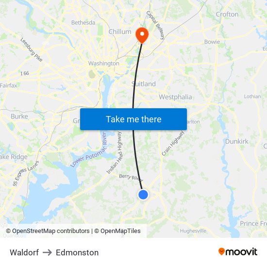 Waldorf to Edmonston map