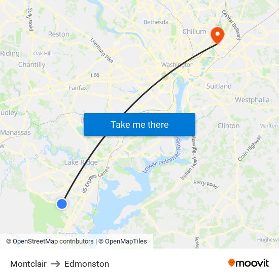 Montclair to Edmonston map