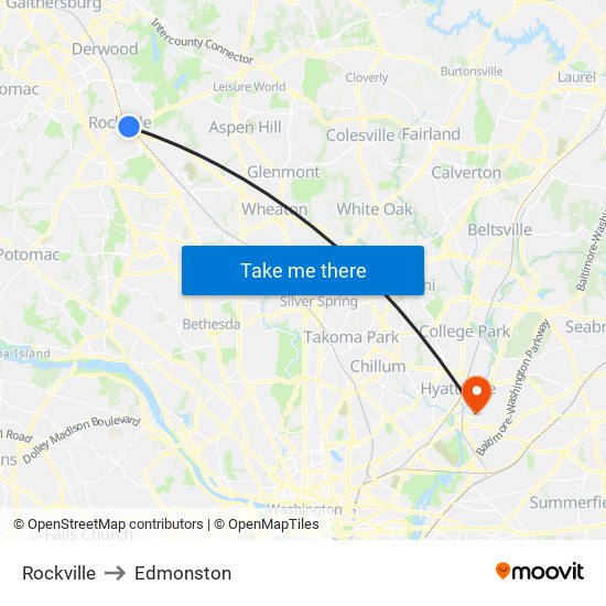 Rockville to Edmonston map