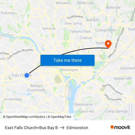 East Falls Church+Bay B to Edmonston map