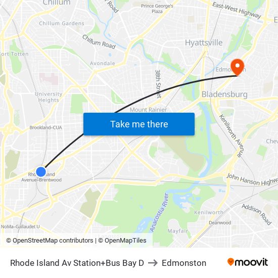 Rhode Island Ave-Brentwood+Bay D to Edmonston map