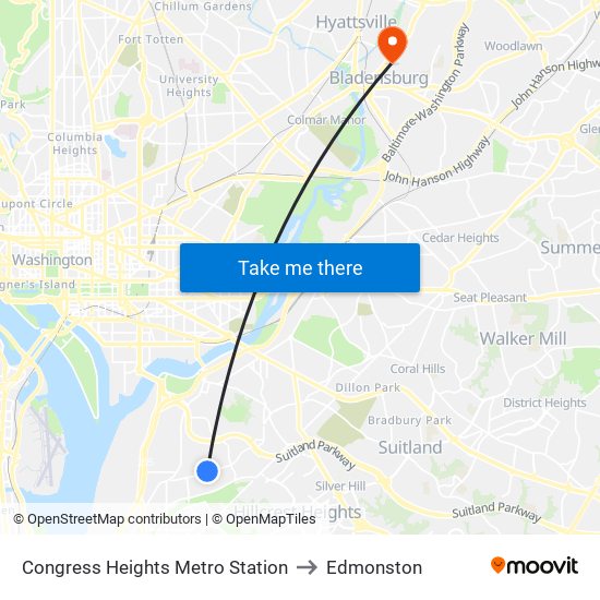 Congress Heights Metro Station to Edmonston map