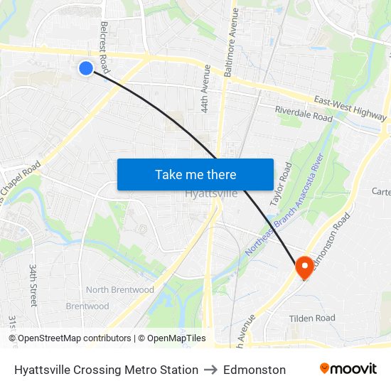 Hyattsville Crossing Metro Station to Edmonston map