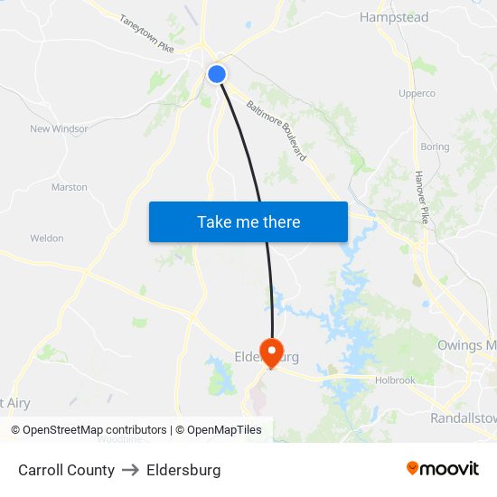 Carroll County to Eldersburg map