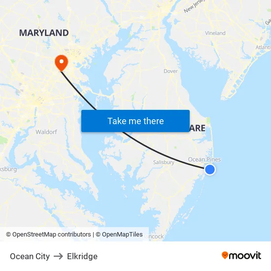 Ocean City to Elkridge map