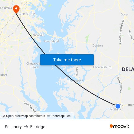 Salisbury to Elkridge map