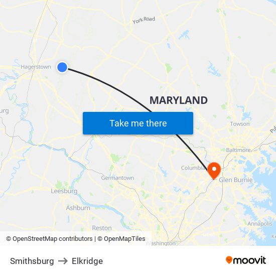 Smithsburg to Elkridge map