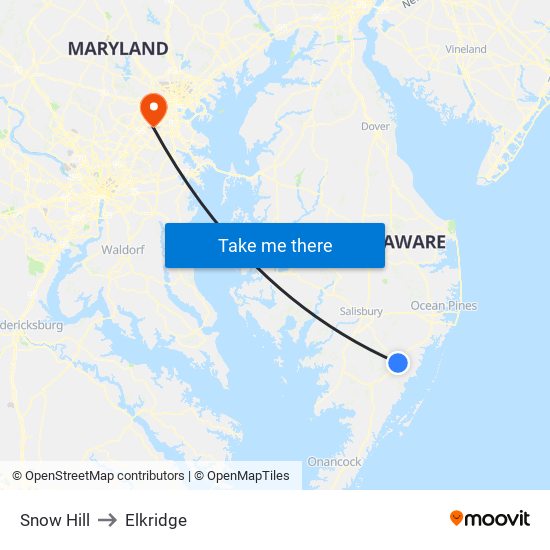 Snow Hill to Elkridge map