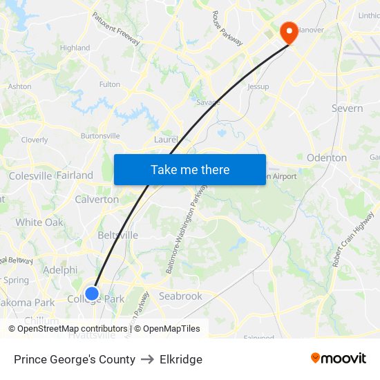 Prince George's County to Elkridge map