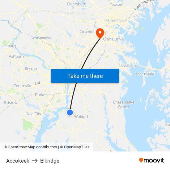 Accokeek to Elkridge map