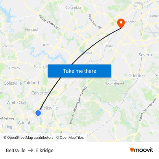 Beltsville to Elkridge map