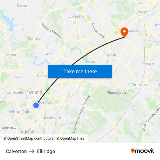 Calverton to Elkridge map