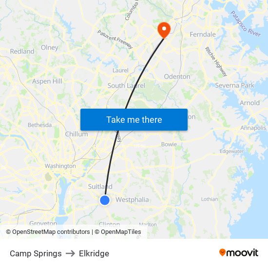 Camp Springs to Elkridge map