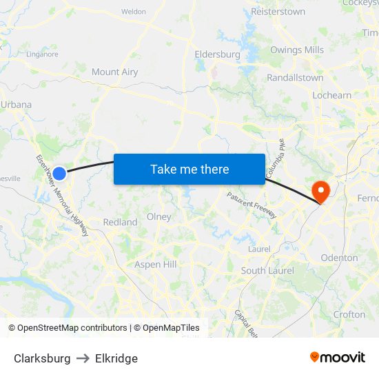 Clarksburg to Elkridge map